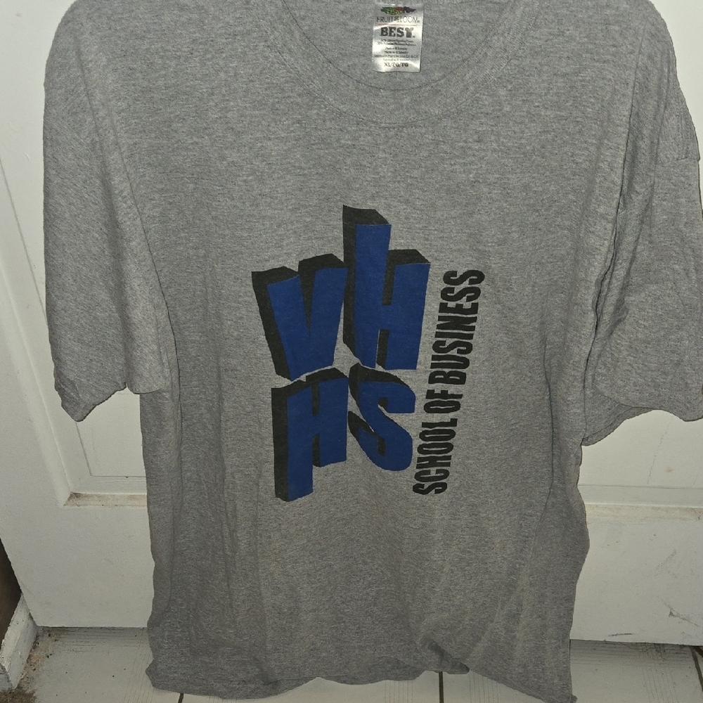 Fruit of the Loom Gray Tee with Blue and Black Design